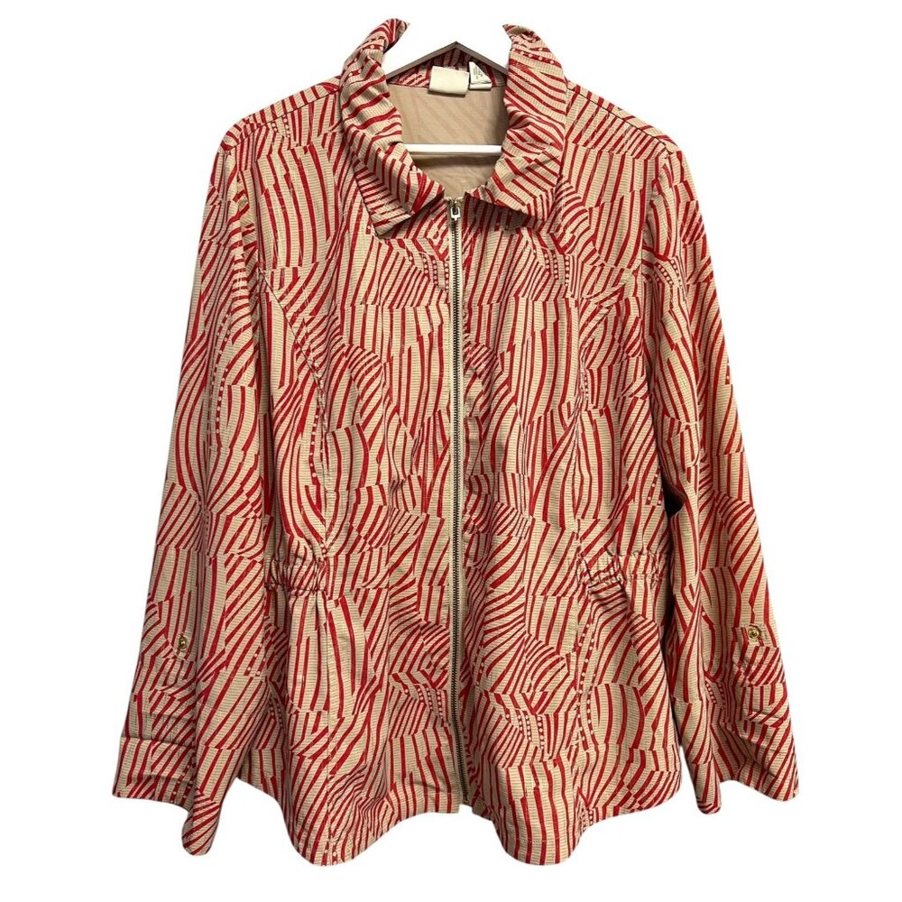 Chicos Zenergy Jacket Womens 3 Abstract Print Zip Up Lightweight Stretch Casual